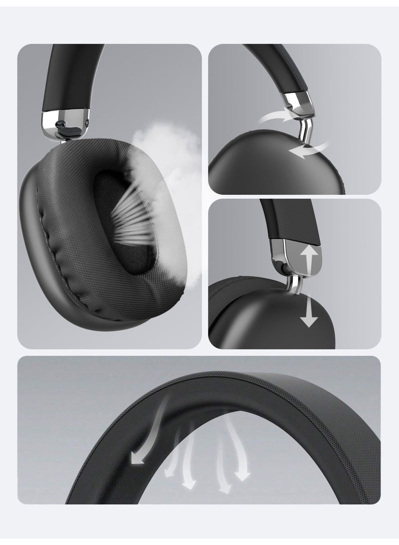 Wireless Over-Ear Headphones with Microphone, Foldable Portable HiFi Stereo Headset with Soft Ear Cushions, TF Card and AUX Support for Music, Calls, Travel, Study & Daily Use, Black - Image 4